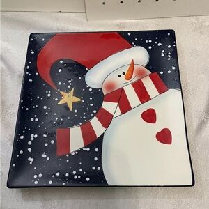 Certified International Charlie Zaharte 2005 Square Snowman Ceramic Platter